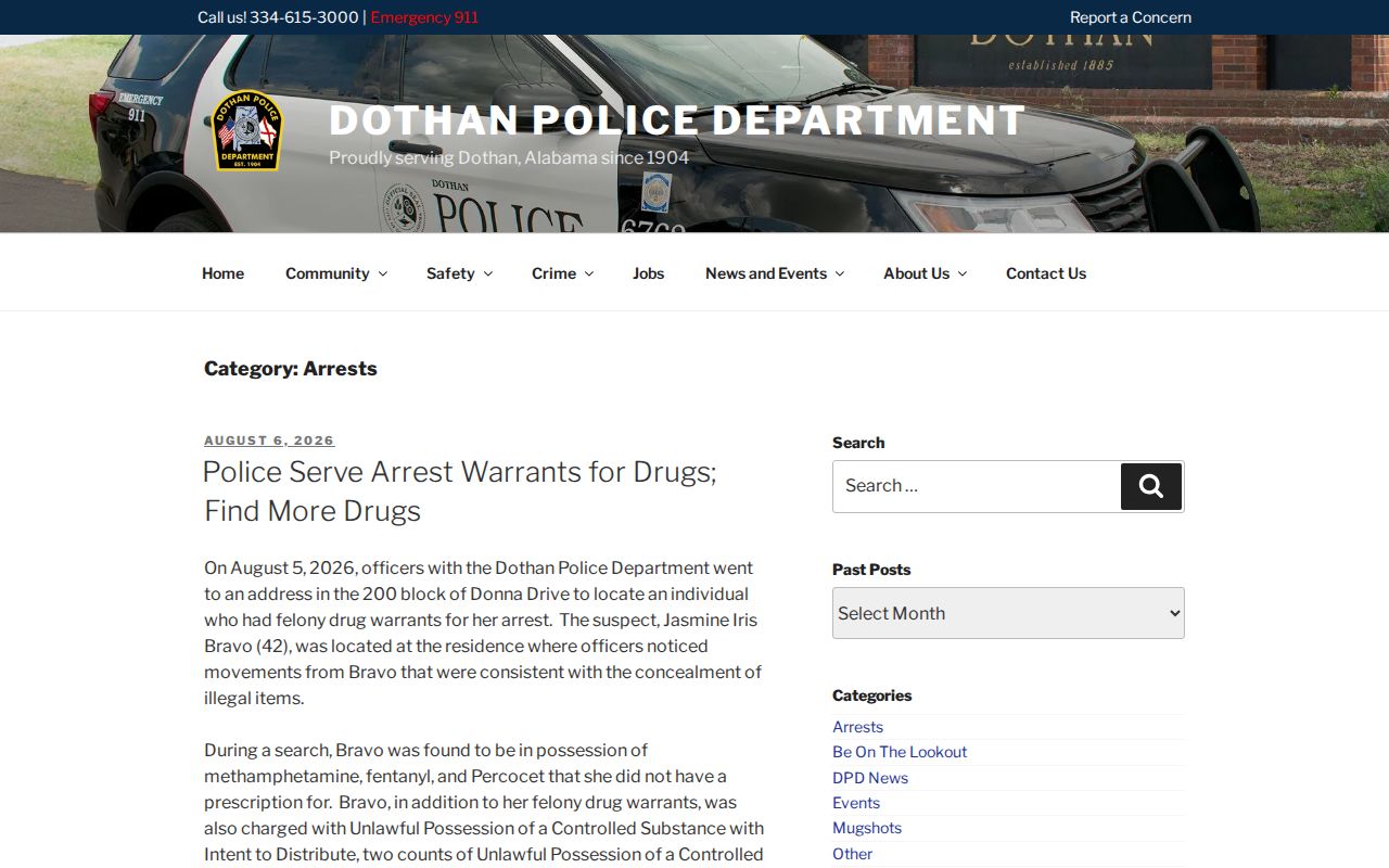 Dothan Police arrest record news archive for Henry County area arrests
