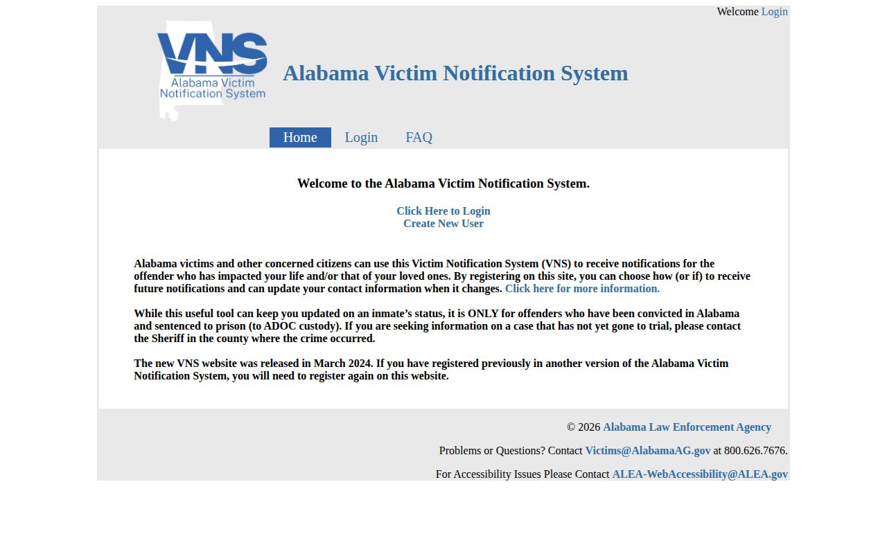 Alabama victim notification system showing sentenced custody scope for Henry County